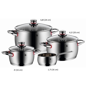 Set de oale cu inductie de calitate WMF 4 piese, set de oale de gatit cu capac de sticla, otel inoxidabil Cromargan lustruit, set de oale cu inductie neacoperite, deschidere cu abur - Img 3