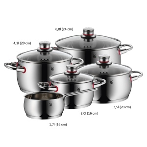 Set de oale cu inductie de calitate WMF 5 bucati, set de oale de gatit cu capac de sticla, otel inoxidabil Cromargan lustruit, set de oale cu inductie neacoperite, deschidere cu abur - Img 3