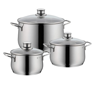 Set de oale cu inductie WMF Diadem Plus 3 piese set de oale de gatit cu capac de sticla Cromargan din otel inoxidabil lustruit set de oale cu inductie - Img 1