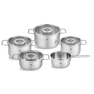 Set de Oale Fissler Pure Collection, 5 piese, inox, inductie, cu capac din sticla