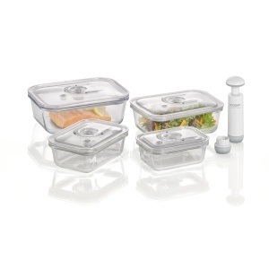 Set de recipiente vidate CASO VacuBoxx E-Set din sticla borosilicata BPA-free rezistente la temperaturi ridicate