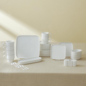 Set de Servire pentru Mic Dejun Karaca Cubique, 35 Piese, Alb, pentru 6 Persoane