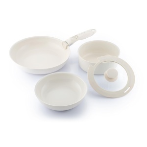 Set de tigai antiaderente InnovaGoods, 5 piese, cu maner detasabil, bej