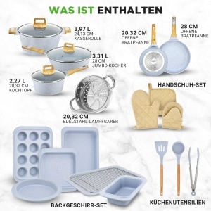 Set de tigai si oale NutriChef, 22 piese, antiaderent, culoare Eisblau - Img 2