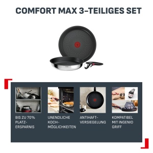 Set de tigai Tefal Ingenio Comfort Max, 3 piese, inox, antiaderent, design compact - Img 3