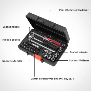 Set de unelte BlackDecker A7142, 33 piese, cu extensie de 125 mm si cutie de depozitare - Img 5