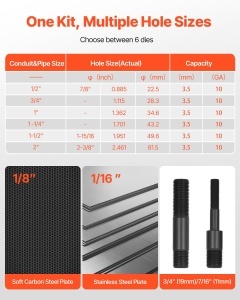 Set de unelte hidraulice VEVOR TPA-10, 10 t, 6 matrice, 22,5-61,5 mm - Img 2