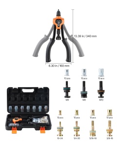 Set de Unelte pentru Nituire VEVOR DY-8805, 34 cm, 7 Dornen, 70 Muttern - Img 7