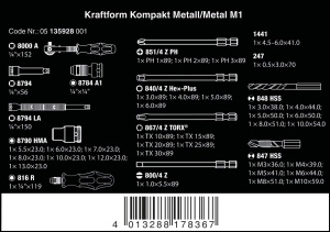 Set de unelte Wera Kraftform Kompakt M1 Metall, 39 piese, cu maner ergonomic - Img 2