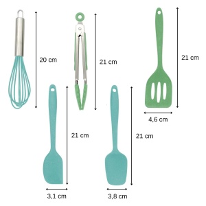 Set de ustensile de bucatarie pentru copii Fackelmann 44737, 5 piese, silicone, verde-albastru - Img 3