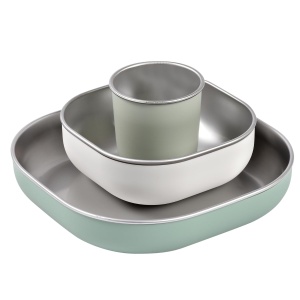 Set de Vase pentru Copii Beaba, 3 Piese, Inox, Verde Salvie, Microunde si Spalare Automata