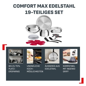 Set de Vase Tefal Ingenio Comfort Max, inox, compact, cu maner detasabil - Img 3