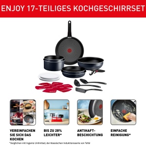 Set de Vase Tefal Ingenio Enjoy 17 piese, Antiaderent, Usor, Negru - Img 3