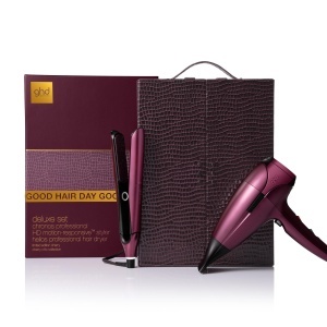 Set Deluxe GHD Cherry Chic Placa de par si Uscator 2200W, Culoare Rosie