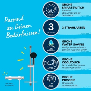 Set dus GROHE Precision Feel cu termostat, 3 tipuri de jet, crom - Img 4
