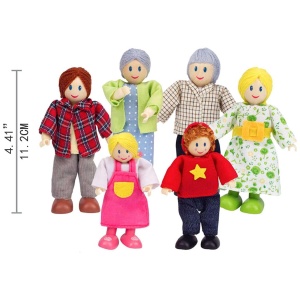 Set Familie de Papusi Hape 6 Membri Flexibile din Lemn pentru Casa de Papusi - Img 4