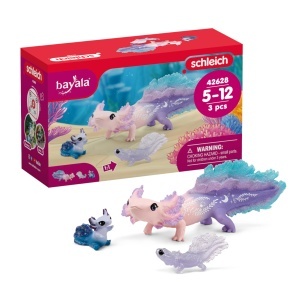 Set Figurine Axolotl Mama si Bebei Schleich BAYALA - 3 Piese, Culori Stralucitoare