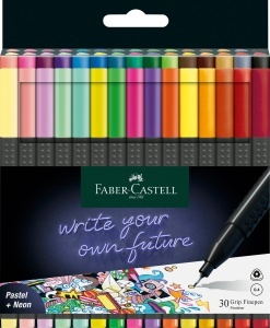 Set Fineliner Faber-Castell Grip, 30 culori, varf 0,4 mm