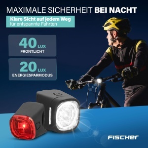 Set iluminare bicicleta FISCHER SQUARE, 90 Lumen, reincarcabil, IP44 - Img 2