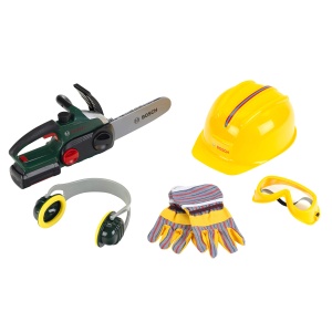 Set Jucarie Motoferastrau Bosch Theo Klein cu Accesorii, cu Sunet si Lumina, pentru Copii de la 3 Ani