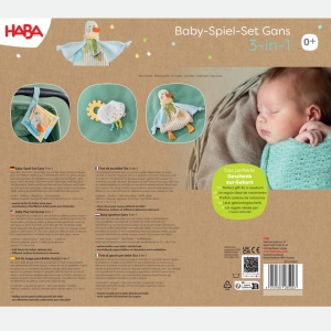 Set jucarii HABA 3-in-1 pentru bebelusi cu carte textila jucarie de prins si paturica moale model gasca - Img 8
