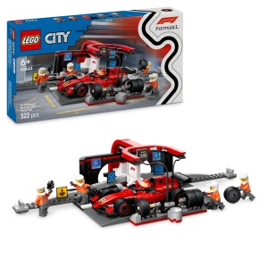 Set LEGO City Boxenstopp F1 cu Ferrari si 5 Minifiguri, 322 Piese