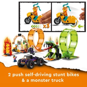 Set LEGO City Stuntz 60339 - Show Doppellooping cu 2 motociclete, Monstertruck si 7 minifigurine - Img 3