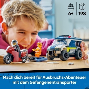Set LEGO City Transporter de Puscariasi - 3 Minifiguri, Motocicleta, 198 Piese - Img 2