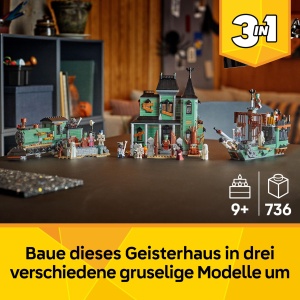 Set LEGO Creator Geisterhaus 3-in-1 cu 5 Minifigurine, 736 Piese - Img 2