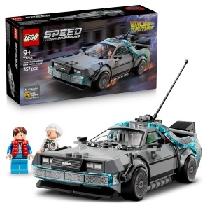 Set LEGO Speed Champions DeLorean 77256 - 357 piese, 2 figurine, cadou creativ