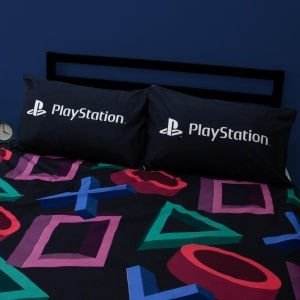 Set lenjerie de pat PlayStation, design abstract, wendbar, 200x200 cm, negru - Img 7