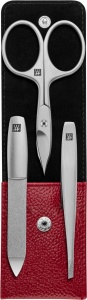 Set Manichiura ZWILLING TWINOX, 3 piese, Etui din piele rosie, Instrumente din otel inoxidabil