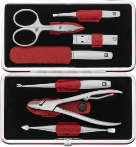 Set Manichiura ZWILLING TWINOX, 7 piese, Etui din piele rosie
