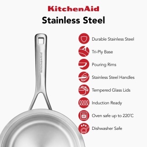 Set Oale din Inox KitchenAid, 3 piese, 162024 cm, Inductie, Argintiu - Img 4