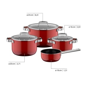 Set oale si cratite WMF Fusiontec Mineral Pro, 4 piese, rezistent la zgarieturi, compatibil inductie, Passion Red - Img 6
