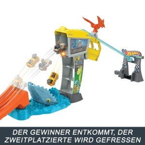 Set Pista Hot Wheels RacerVerse Jurassic World cu 2 Masini Die-Cast, Raptor Blue si Owen - Img 4