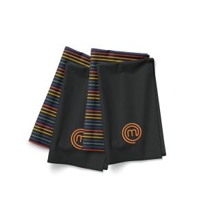 Set prosoape de bucatarie MasterChef, 4 buc, 100 bumbac, negru, design curcubeu