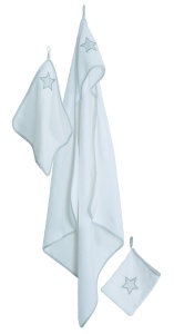 Set prosop pentru bebelusi roba Little Stars 3 piese bumbac frotir alb cu model stele