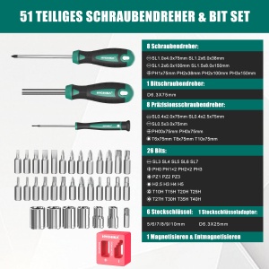 Set Surubelnite HYCHIKA 51 Piese CR-V Otel Magnetice Ideal pentru Reparatii si DIY - Img 6