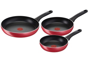 Set tigai antiaderente Lagostina Cucina Mediterranea 3 piese Thermo-Signal pentru inductie rosu si negru