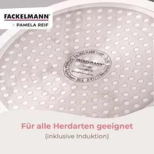 Set tigai Fackelmann x Pamela Reif 3 piese O 20-24-28 cm aluminiu reciclat bej pastel acoperire ceramica fara PFAS - Img 4