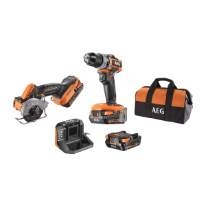 Set unelte AEG Duo Brushless JP18A2SBL-202B 18V 2 acumulatori 20 Ah mini-fierastrau si bormasina cu percutie