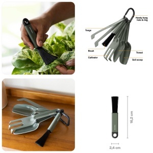 Set unelte pentru ingrijirea plantelor de interior Fiskars Urban Plant Care, 5 piese, otel inoxidabil, design compact, verde oliv, 1080778 - Img 2