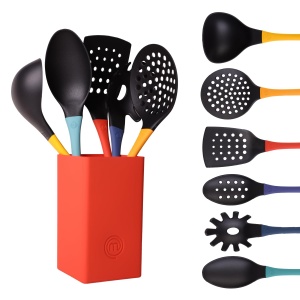 Set ustensile de bucatarie MasterChef cu suport, 6 piese, rosii