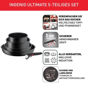 Set vase de gatit Tefal Ingenio Ultimate L76495 5 piese Inductie Antiaderent cu maner detasabil - Img 3