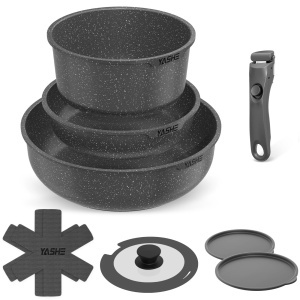 Set vase de gatit YASHE 9 piese antiaderent negru compatibil cu toate tipurile de plite