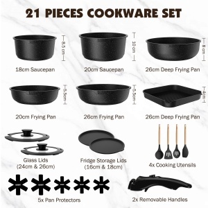 Set vase si tigai YASHE 21 piese antiaderente compatibile inductie design compact - Img 2