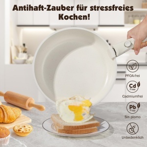 Set vase YASHE 21 piese alb antiaderent cu manere detasabile si capac de sticla - Img 4