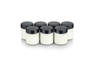 SEVERIN Borcane de schimb pentru producatorii de iaurt, borcane de iaurt cu capac (7 x 150 ml), potrivite pentru masinile de iaurt SEVERIN JG 3516 / JG 3518 / JG3519 / JG 3520 / JG 3521 si JG 3525, negru, EG 3514