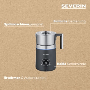 SEVERIN SPUMA 700 Spumant de lapte cu inductie, spumant de lapte electric fara ardere, rezistent la masina de spalat vase, otel inoxidabil periat/negru mat, SM 3586 - Img 4